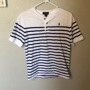 Blue and white polo shirt, boys large 14-16.